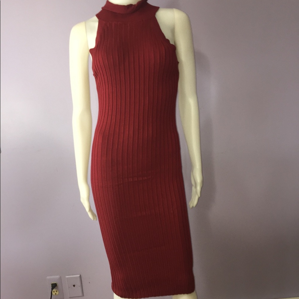 NWT Burgundy Rib Knit Knee Length Turtleneck Dress Size  S/M & M/L - Picture 3 of 7